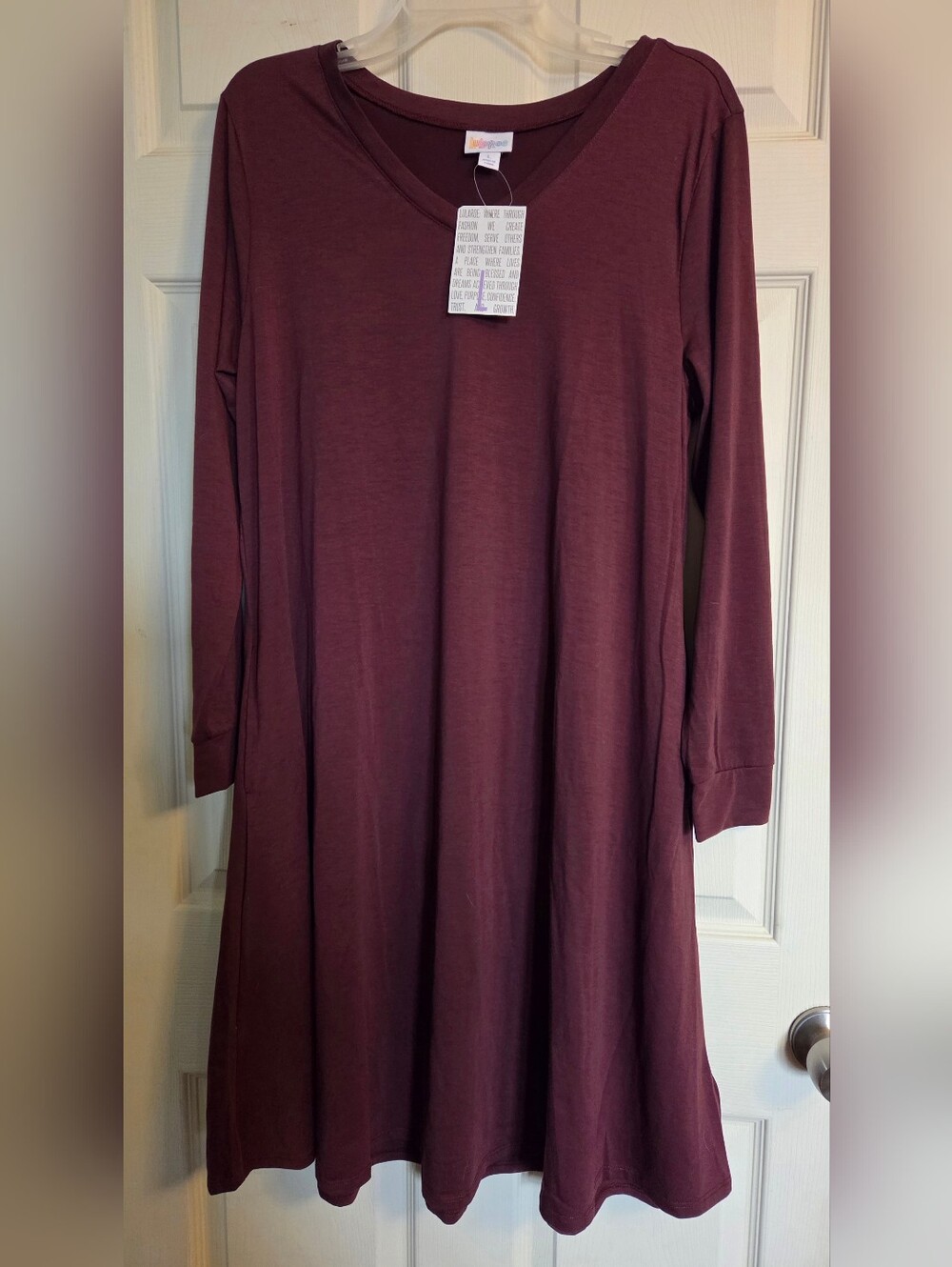 LuLaRoe burgundy long sleeve v-neck swing dress Large NWT